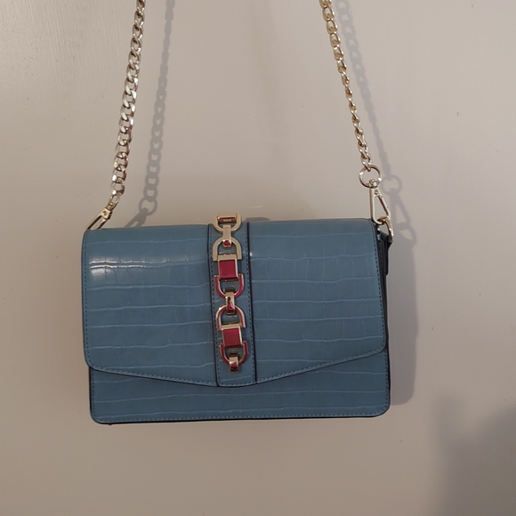 JustFab Blue Croc-Embossed Crossbody Bag - Picture 1 of 10